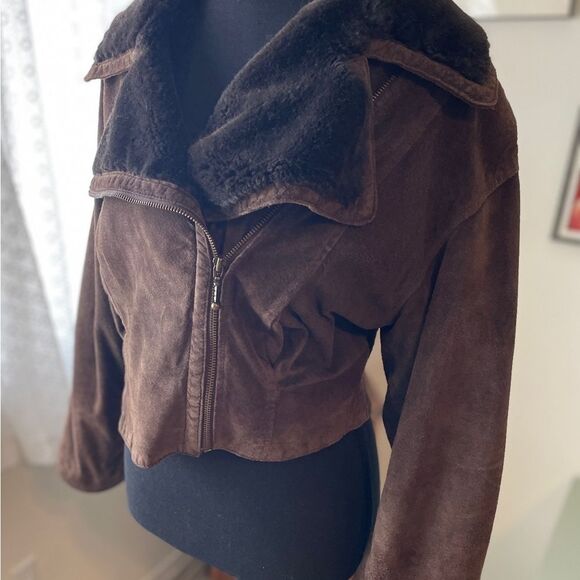 Brown leather and fur Collar Jacket - Picture 9 of 11
